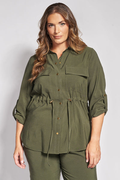 Overshirt πουκαμίσα twill με ρυθμιζόμενο κορδόνι - Χακί