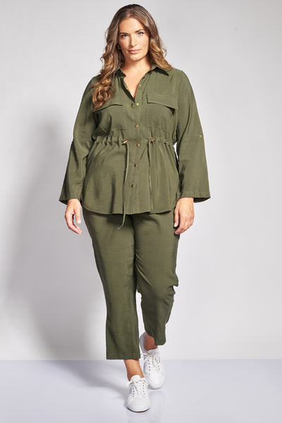 Overshirt πουκαμίσα twill με ρυθμιζόμενο κορδόνι - Χακί