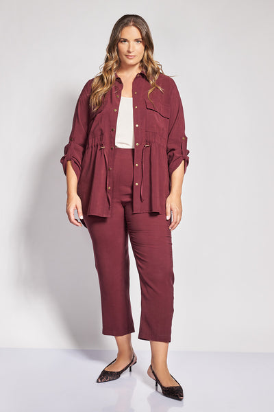 Overshirt πουκαμίσα twill με ρυθμιζόμενο κορδόνι - Μπορντω