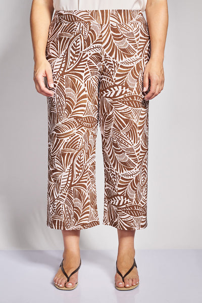 Παντελόνα ελαστική σε botanical print - Εκρού