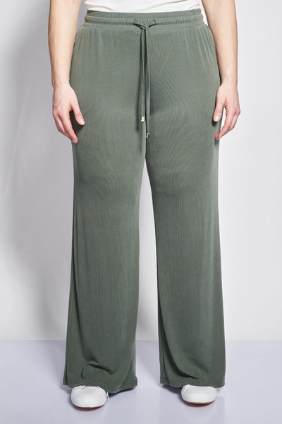 Ribbed Wide-Leg Cord Trousers - Khaki