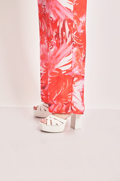 Satin trousers in abstract floral print - Red