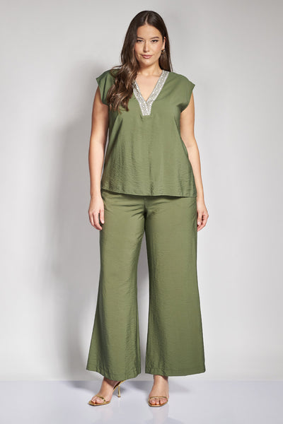 Παντελόνα σε linen look - Χακί