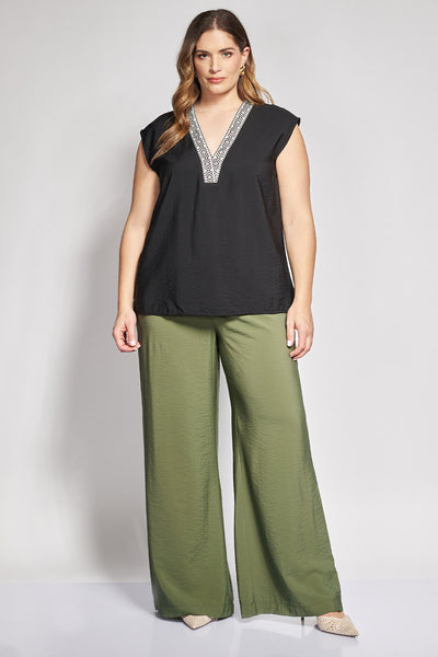 Παντελόνα σε linen look - Χακί
