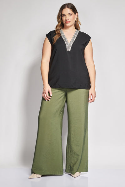 Παντελόνα σε linen look - Χακί