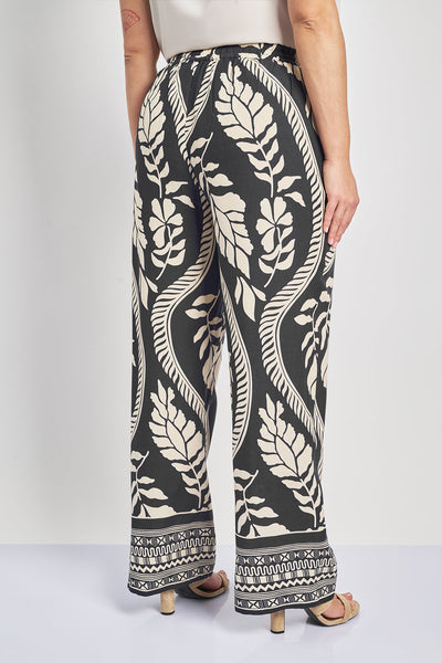 Παντελόνα βισκόζης σε botanical print - Μαύρο