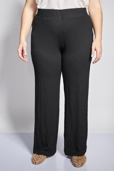 Seersucker jersey wide leg trousers - Black