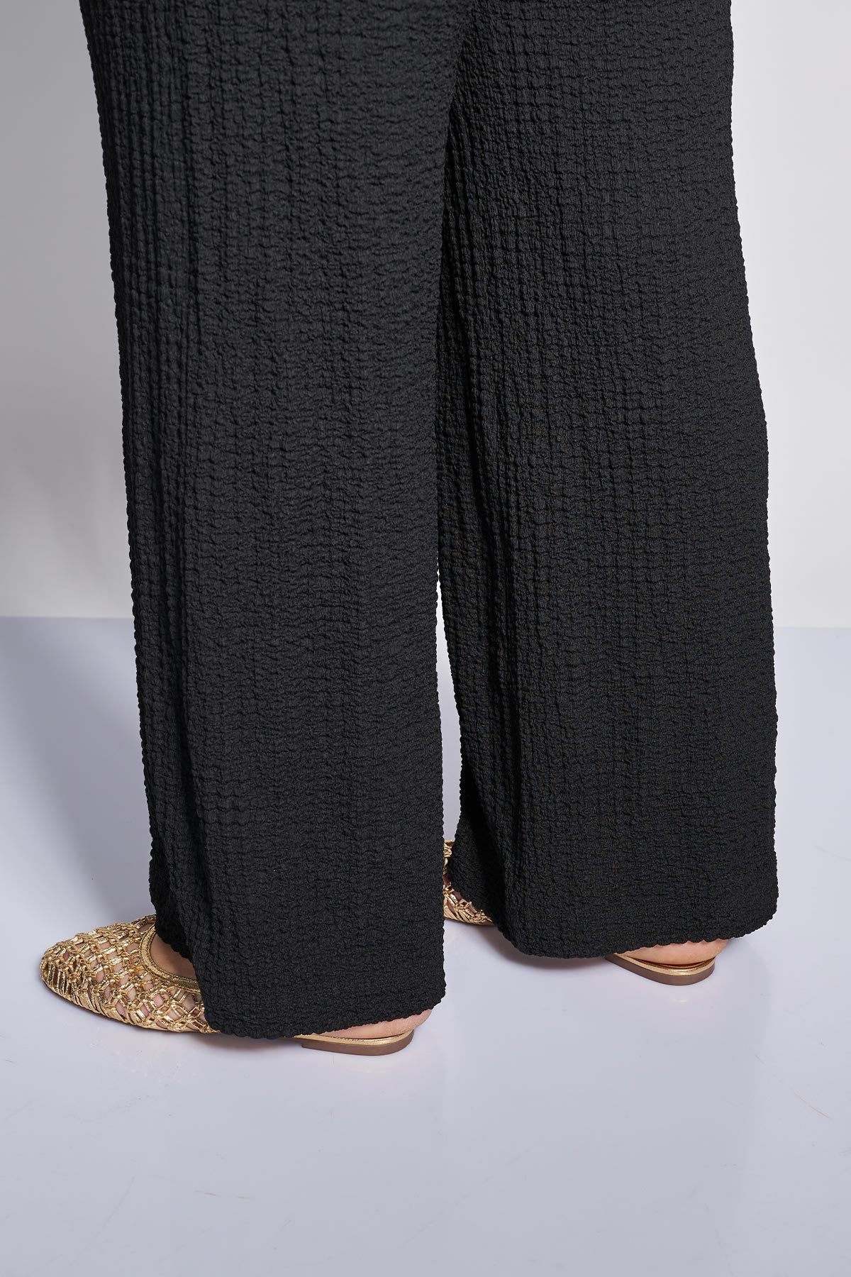Seersucker jersey wide leg trousers - Black