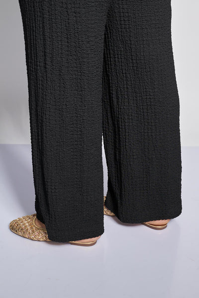 Seersucker jersey wide leg trousers - Black