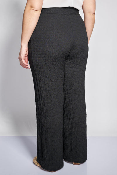Seersucker jersey wide leg trousers - Black