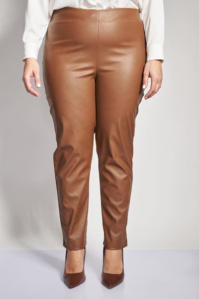 High-waisted leatherlike trousers - Brown