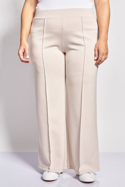 Παντελόνι φόρμας wide leg με νερβίρ scuba soft touch - Μπεζ