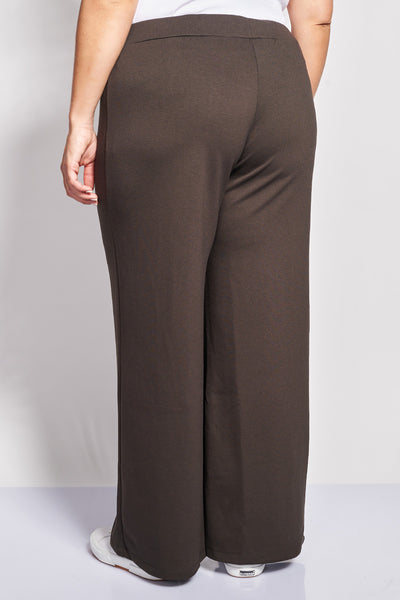 Παντελόνι φόρμας wide leg με νερβίρ scuba soft touch - Καφέ