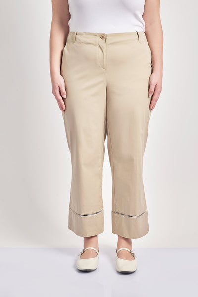 Gabardine cropped trousers with trim - Beige