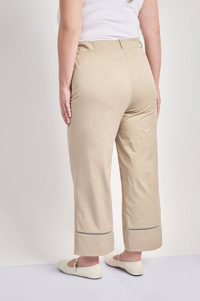 Gabardine cropped trousers with trim - Beige