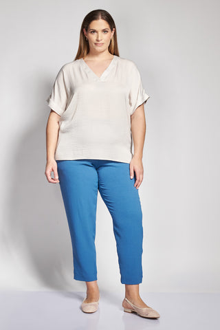 Tapered trousers with turn-ups in textured washed - Indigo