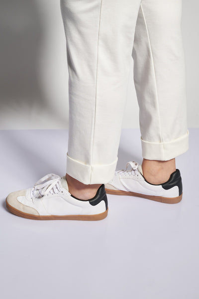 Punto trousers with elasticated waist and turnovers - Ecru