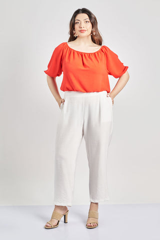 Peg trousers linen look with crochet details - Ecru