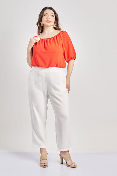 Peg trousers linen look with crochet details - Ecru