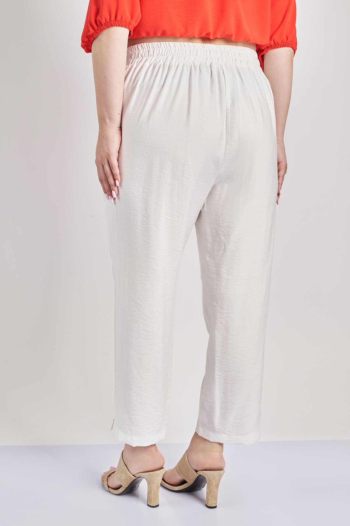 Peg trousers linen look with crochet details - Ecru