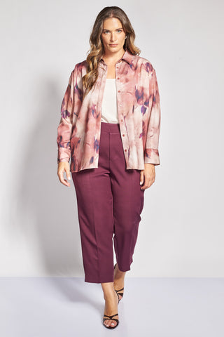 Twill Peg Trousers with Metallic Buckles - Bordeaux