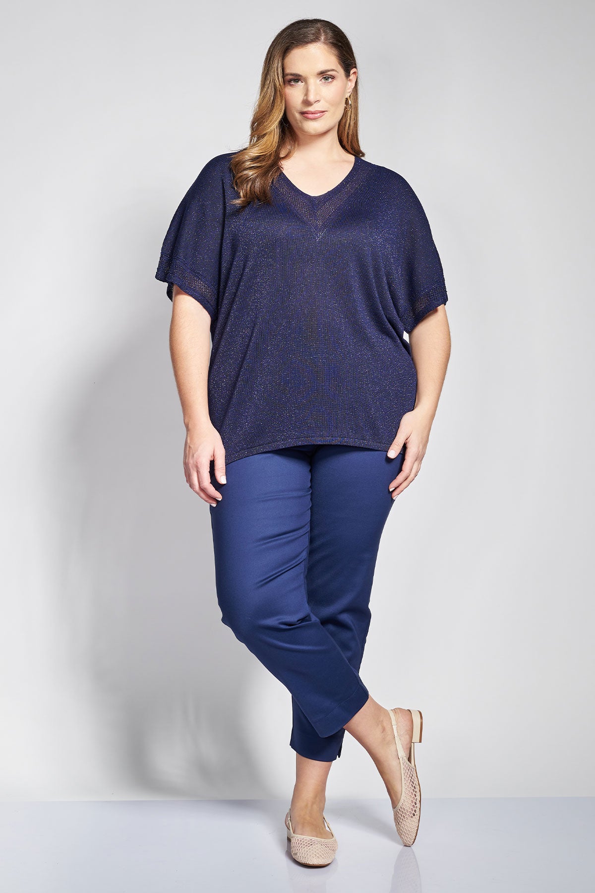 Knitted blouse with knitting combination - Blue