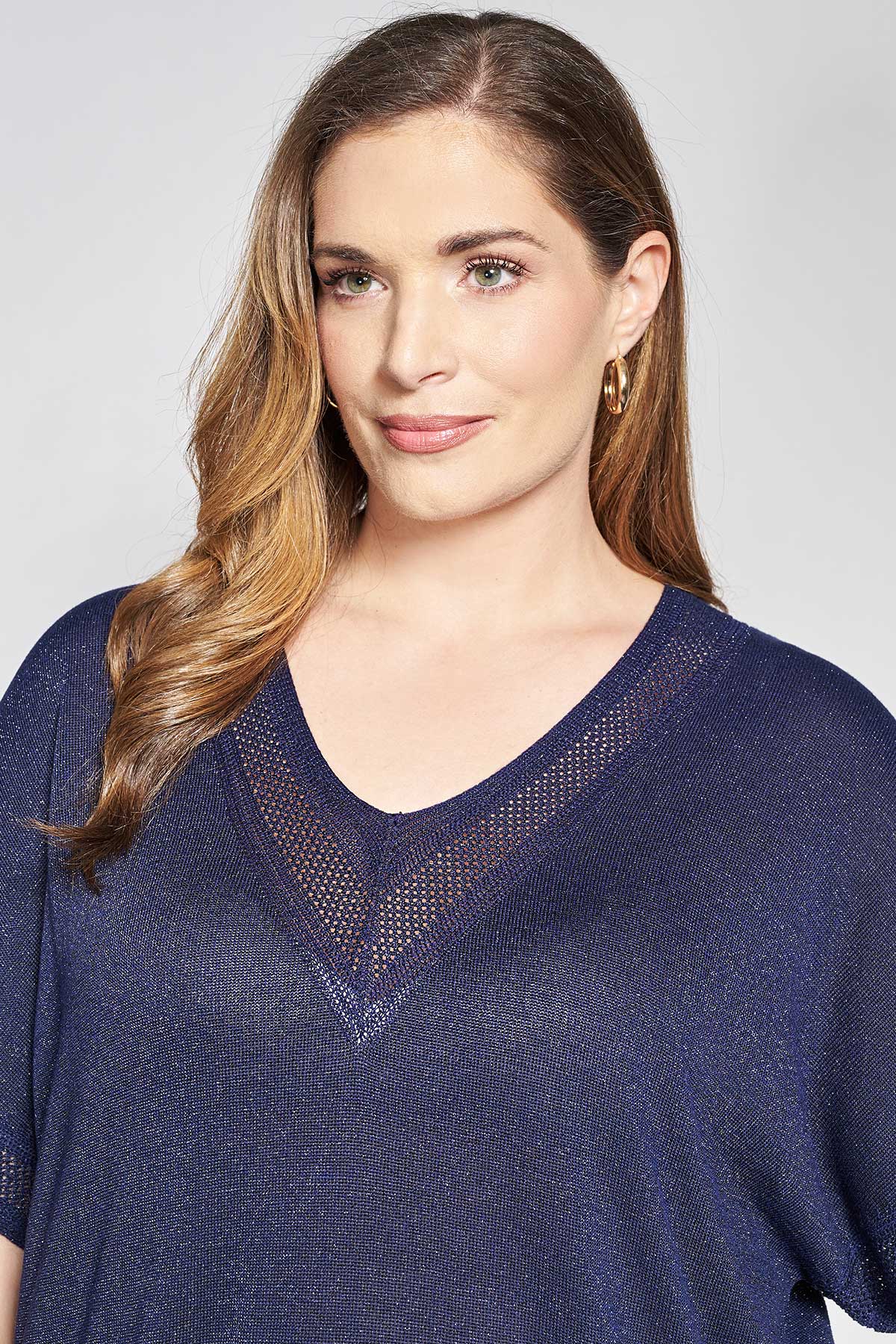 Knitted blouse with knitting combination - Blue