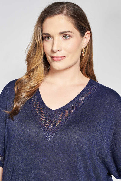 Knitted blouse with knitting combination - Blue