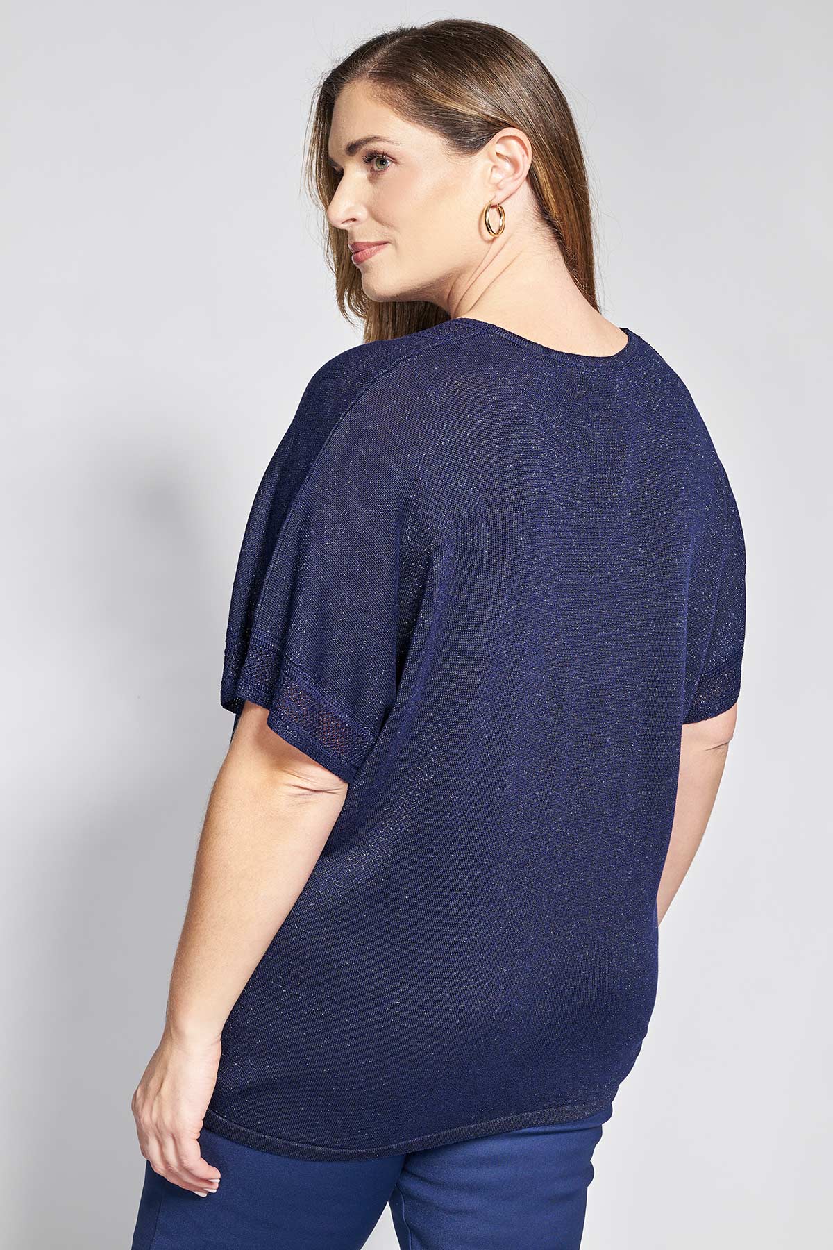 Knitted blouse with knitting combination - Blue