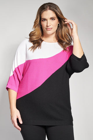 Color-block diagonal knitted top - Black