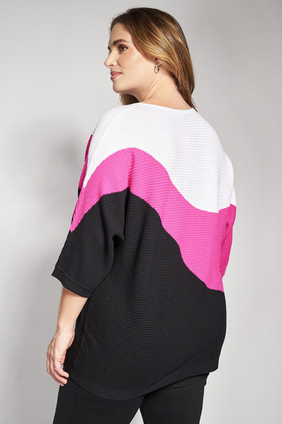 Color-block diagonal knitted top - Black