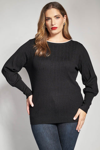 Knit ribbed blouse with contrast details - Black