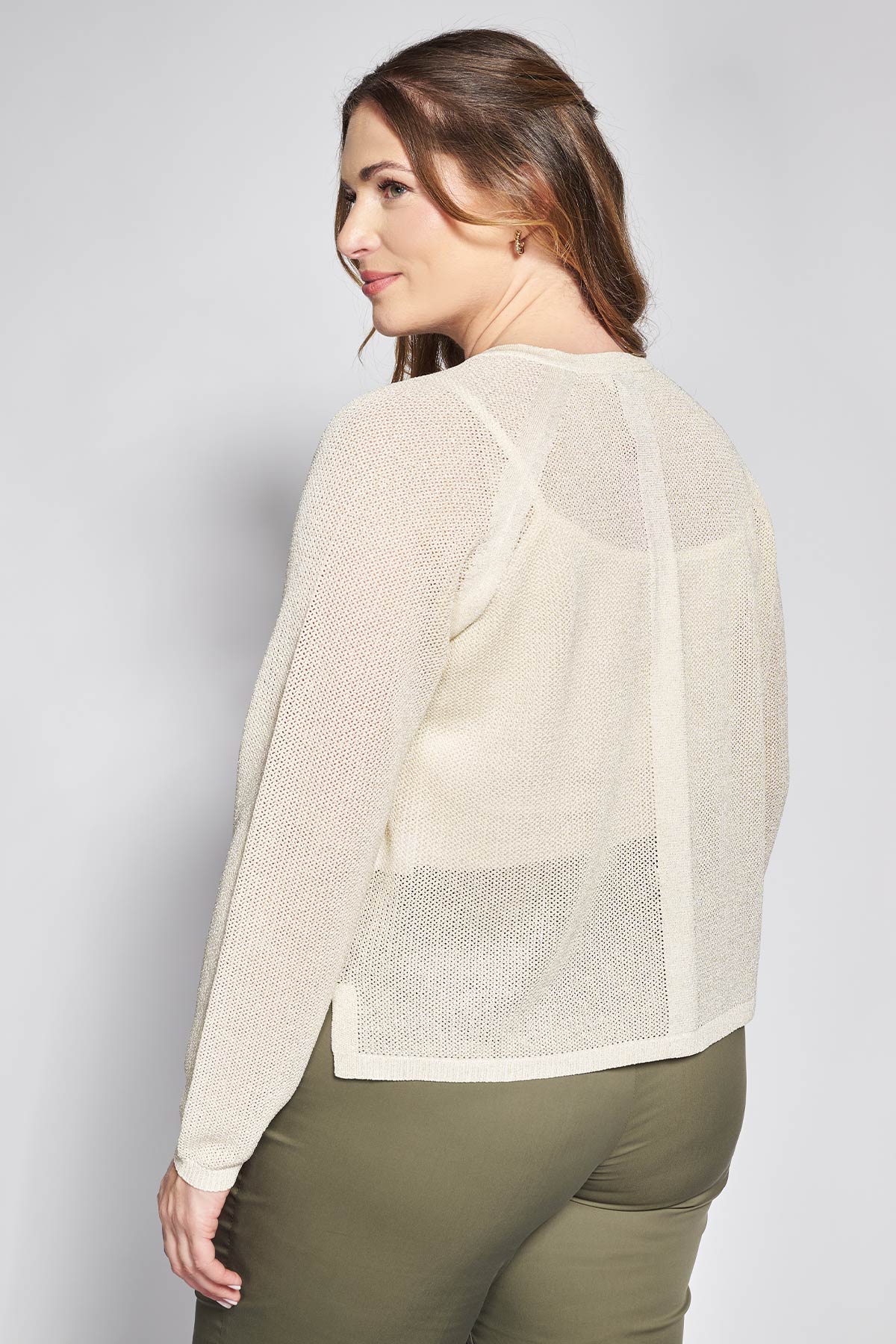 Knitted lurex open front bolero - Beige