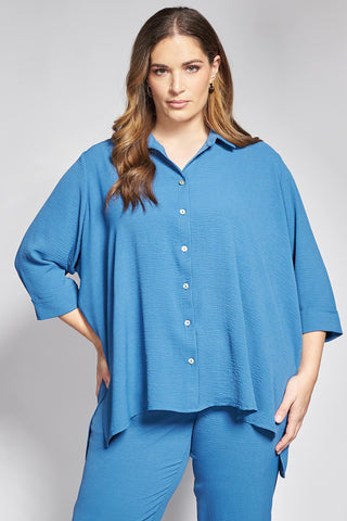Asymmetric Shirt in Textured Washed - Indigo