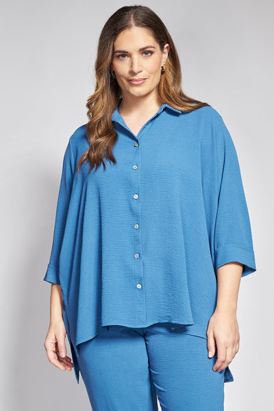 Asymmetric Shirt in Textured Washed - Indigo