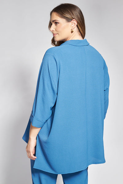 Asymmetric Shirt in Textured Washed - Indigo