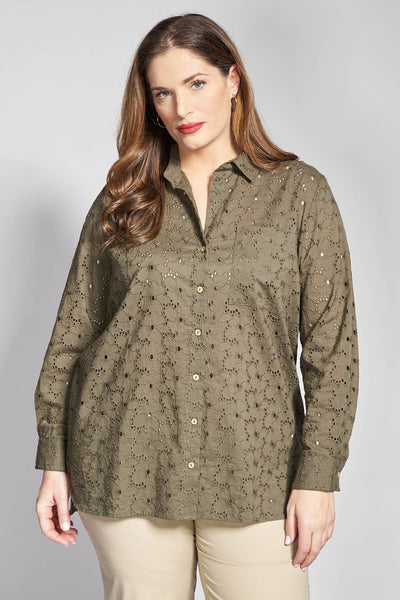 Cotton broderie anglaise long shirt - Khaki