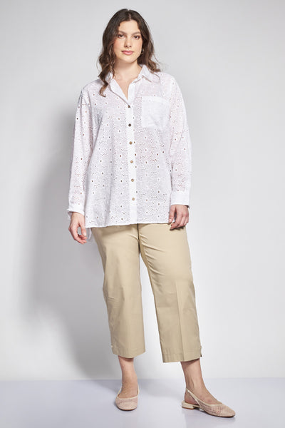 Cotton broderie anglaise long shirt - White