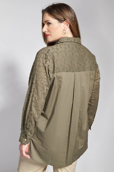 Cotton broderie anglaise long shirt - Khaki