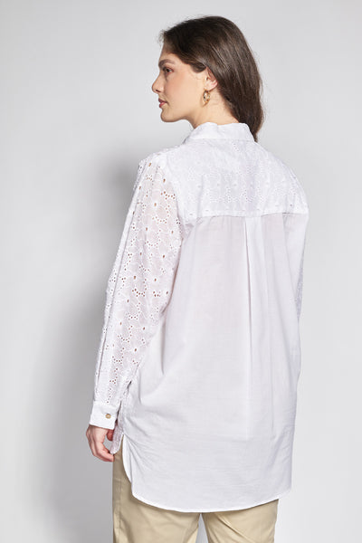 Cotton broderie anglaise long shirt - White