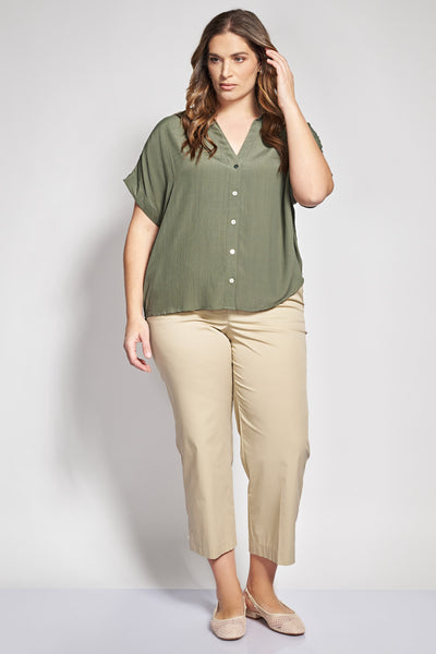 Short-sleeved viscose crepe shirt - Khaki
