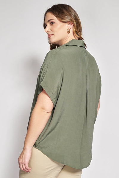 Short-sleeved viscose crepe shirt - Khaki