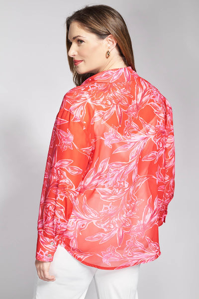 Floral printed semi-sheer chiffon shirt - Red