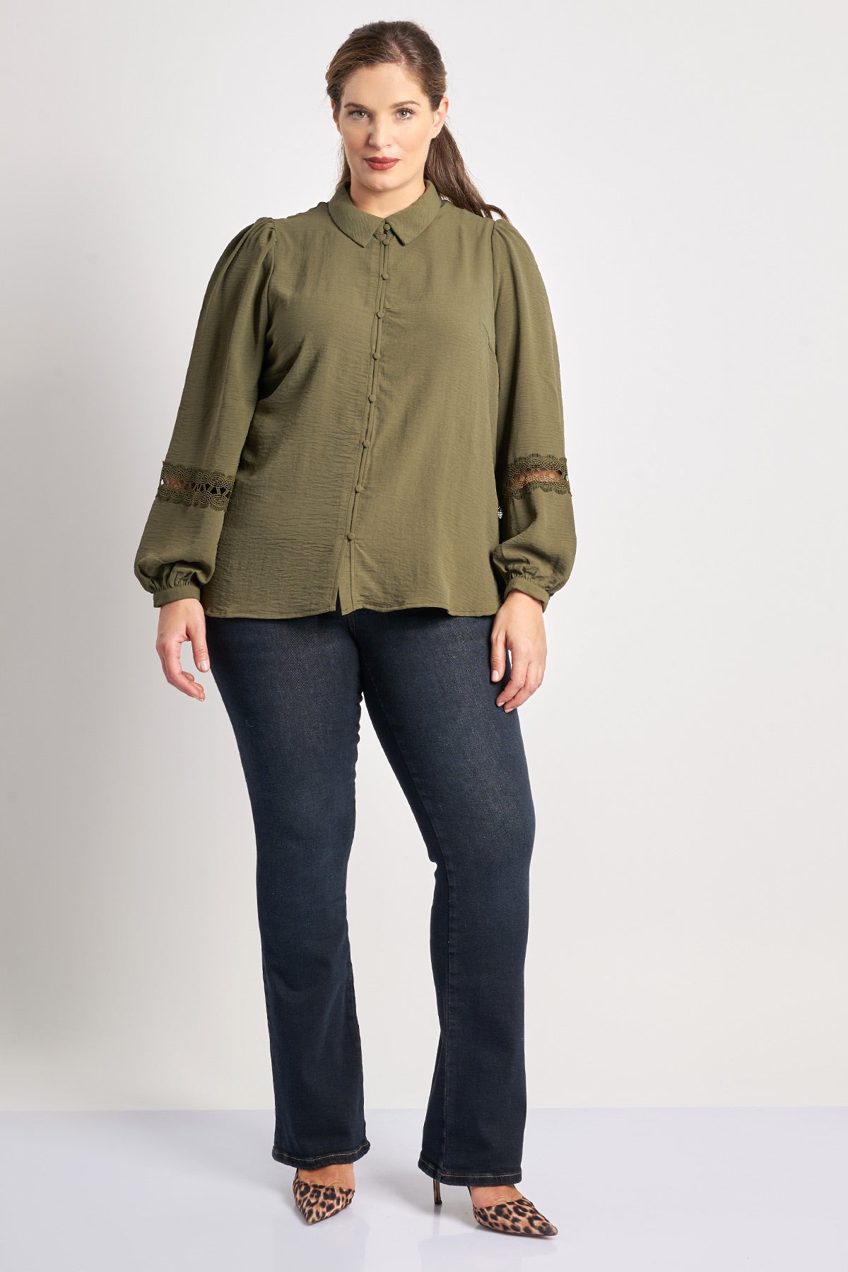 Shirt with lace decoration VERO MODA - Khaki