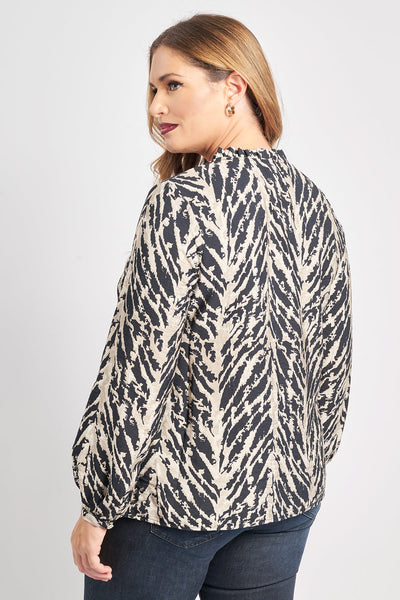 Πουκάμισο με λαιμόκοψη εμπριμέ abstract VERO MODA - Μαύρο