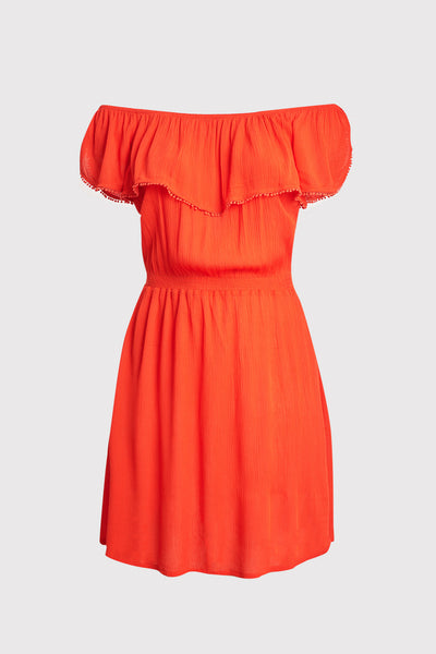 PRBT Mini off-shoulder dress with pom-poms - Red