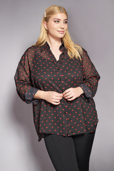 PRBT semi-transparent shirt with hearts - Black