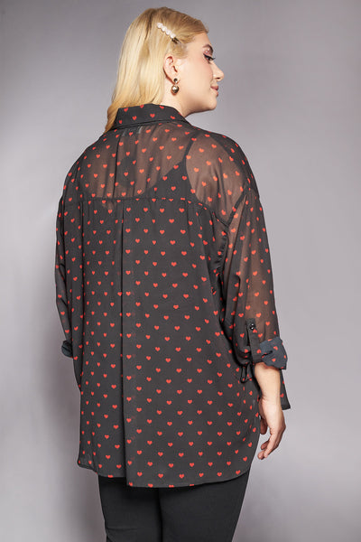 PRBT semi-transparent shirt with hearts - Black