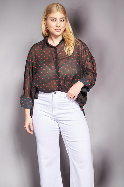 PRBT semi-transparent shirt with hearts - Black