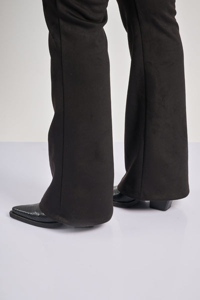 High-waisted faux suede flare trousers - Black